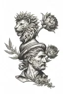 Thistle, Tulip, Dutch Lion, Duke of Wellington Statue with Cone on head tattoo design idea