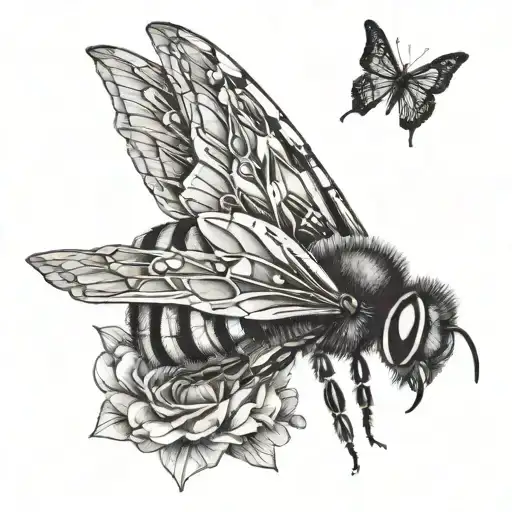 bee with butterfly wings spread wide tattoo design idea