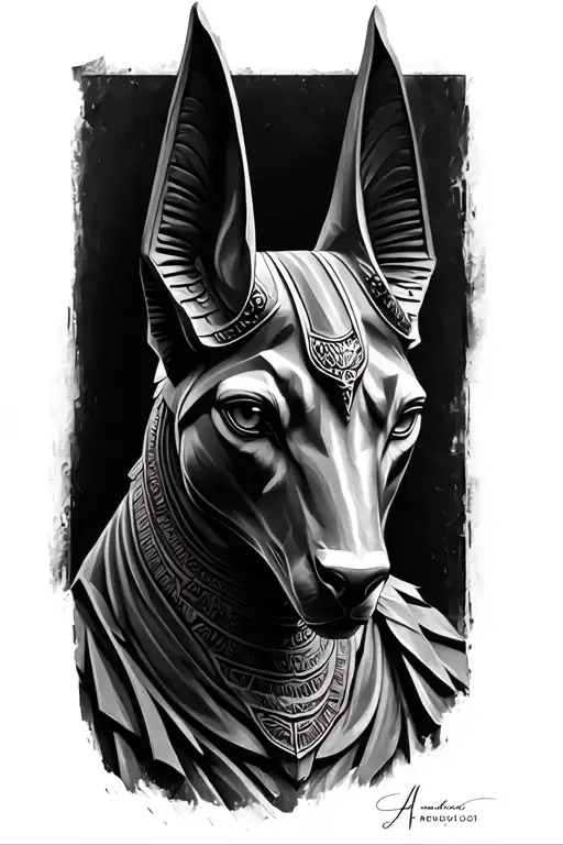 realistic realism Anubis portrait angled sculpture carved in stone design black and grey realism  tattoo design idea