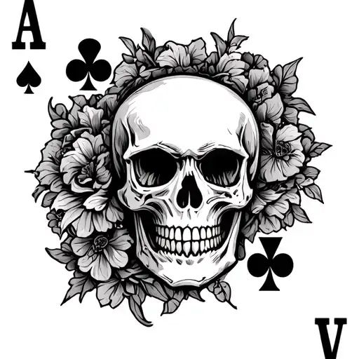 skull and ace playing card tattoo design idea