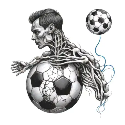 Incorporate a soccer ball into a realistic respiratory system anatomy tattoo design idea