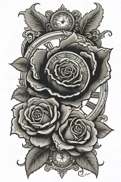 black rose to represent zacs dealth but also want angel wings with the black rose and a stard clock tattoo design idea