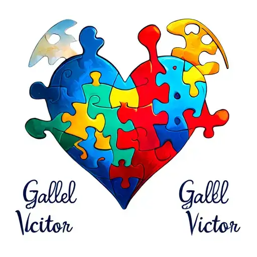 Autism puzzle with heart and names incorporated into the design Galell and Victor tattoo design idea