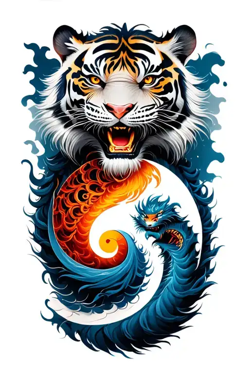 ying yang family tiger dragon martial arts tattoo design idea