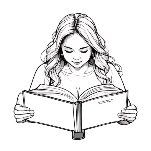 a plus size asian woman reading a book open in front tattoo design idea