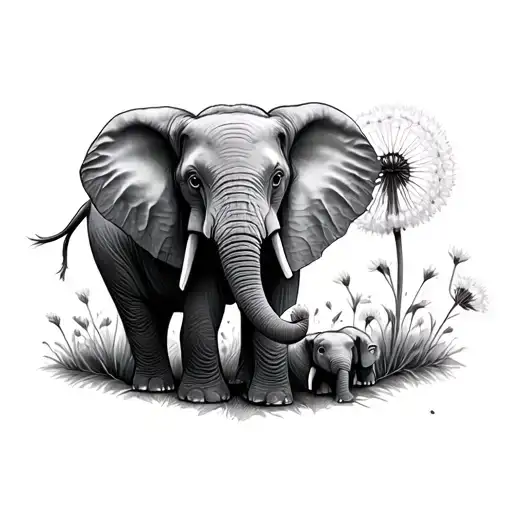 mama and baby elephant tattoo to cover dandelion on wrist tattoo design idea