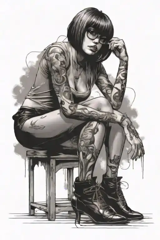 velma nude spread legs woman posing like a metalcore singer tattoo design idea