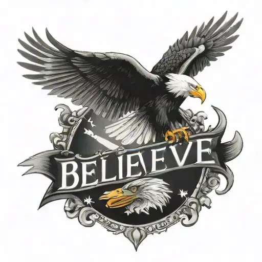American flag and eagle with the words “Believe In” on it tattoo design idea