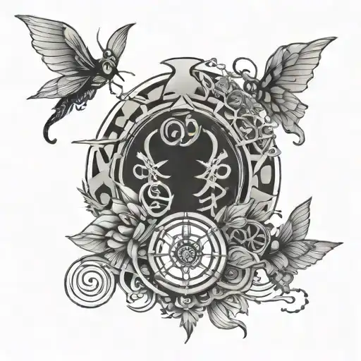 create a band tattoo add fly egal and 7 chakras symbol and 5 elements symbol  tattoo design idea