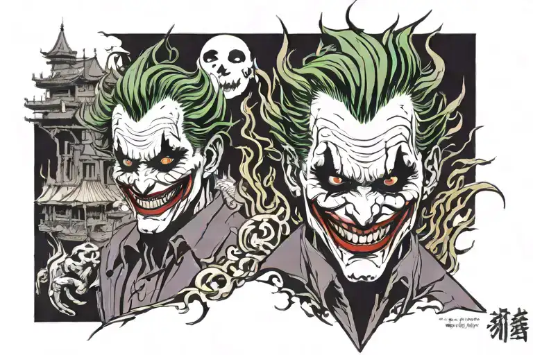 the Joker and burning city tattoo design idea