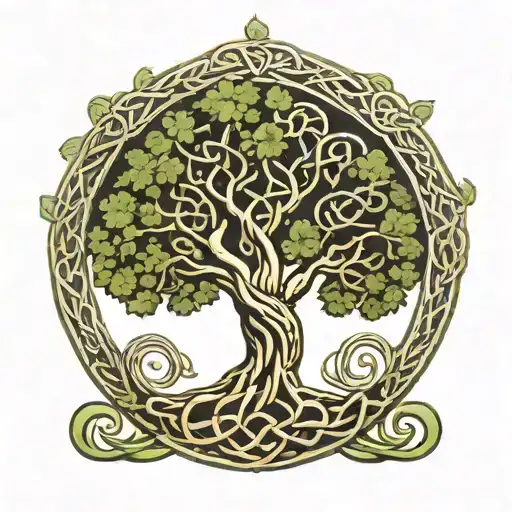 celtic tree of life with celtic knot going around the outside but celtic knot pattern goes behind top of tree  tattoo design idea