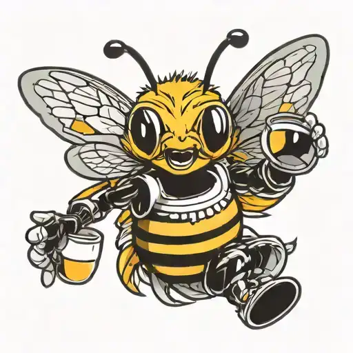 spike the bee flying and holding a double cup tattoo design idea