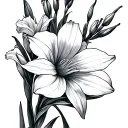 gladiolus, daffodil and cosmos single flower fine line tattoo design idea