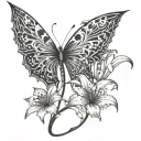 i want a red spider lily tattoo like the one from the anime tokio ghol, which has a butterfly next to it, made of lines  tattoo design idea