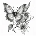 i want a red spider lily tattoo like the one from the anime tokio ghol, which has a butterfly next to it, made of lines  tattoo design idea