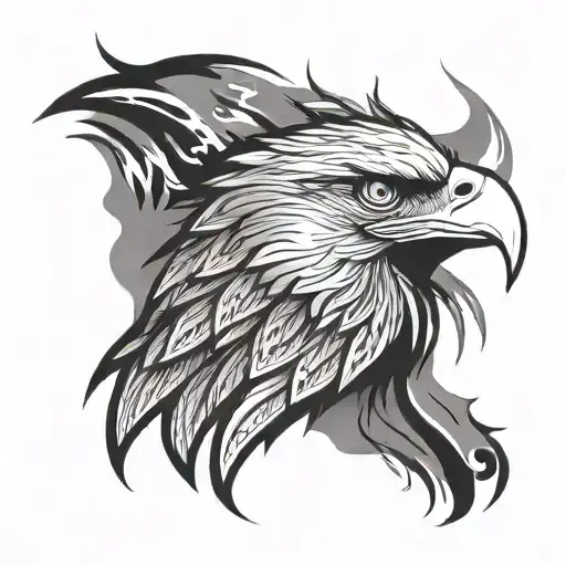 tribal style eagle head looking forward with blank eyes tattoo design idea