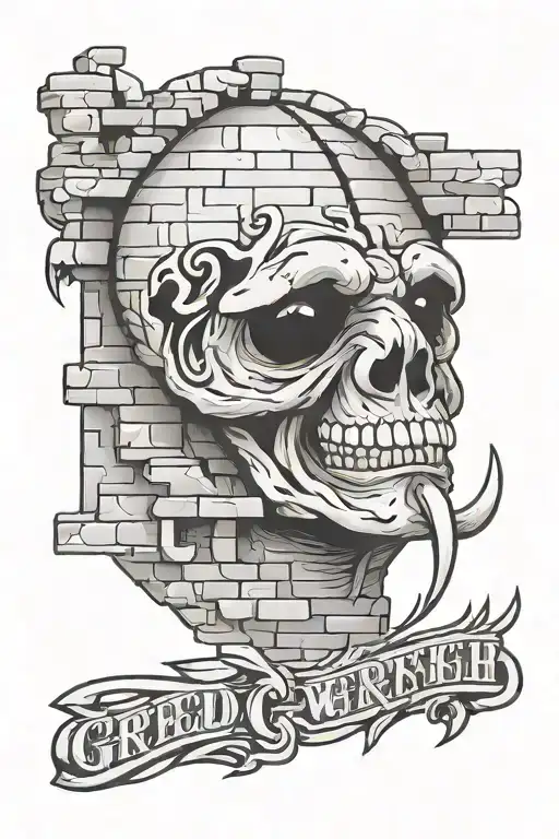 words pride greed lust envy gluttony wrath sloth on brick wall tattoo design idea