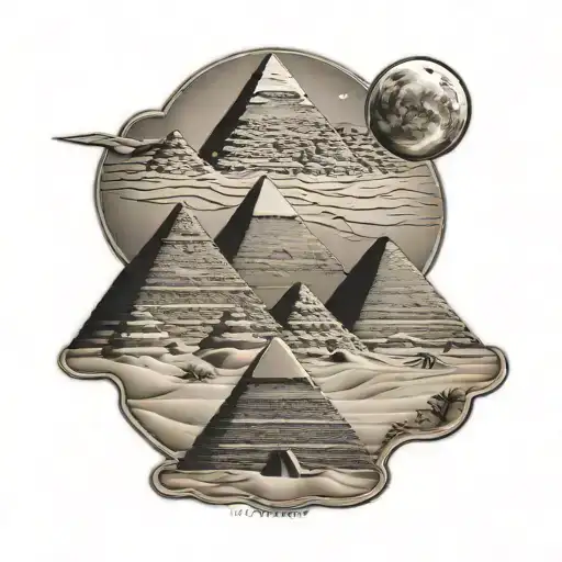 egyption landscape with pyramids tattoo design idea