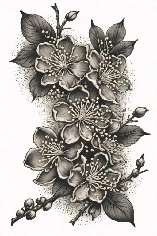 plum blossoms flowing tattoo design idea