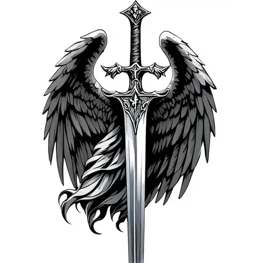 Excalibur sword st michael angel wings tattoo design idea