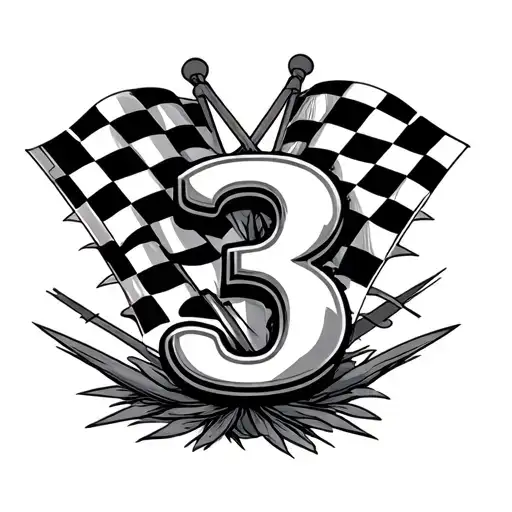 3 with two checkered flags behind it tattoo design idea