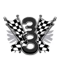 3 with two checkered flags behind it tattoo design idea