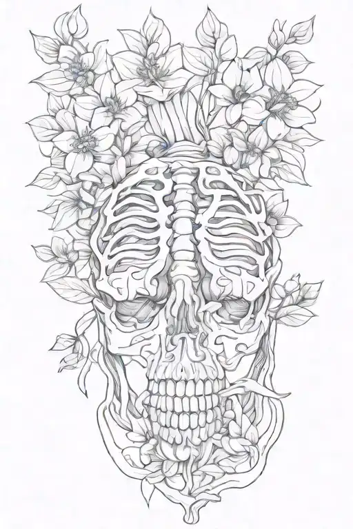 rib cage in flowers tattoo design idea