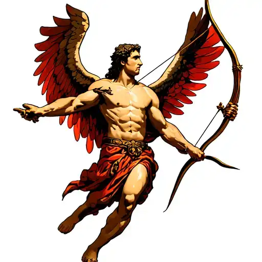 greek god archer shooting an arrow with guardian angel tattoo design idea