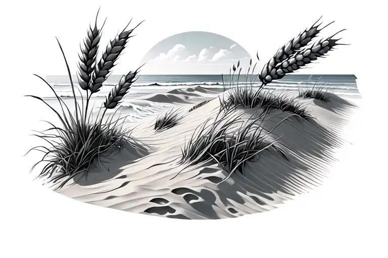 grainy beach sand dune with seaoats tattoo design idea