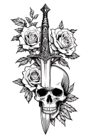 dagger with roses and a skull surrounded tattoo design idea
