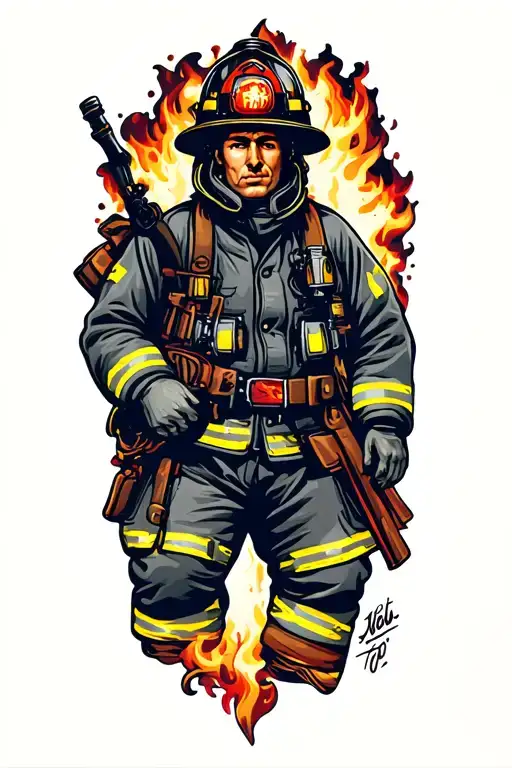 firefighter heroically saving tattoo design idea
