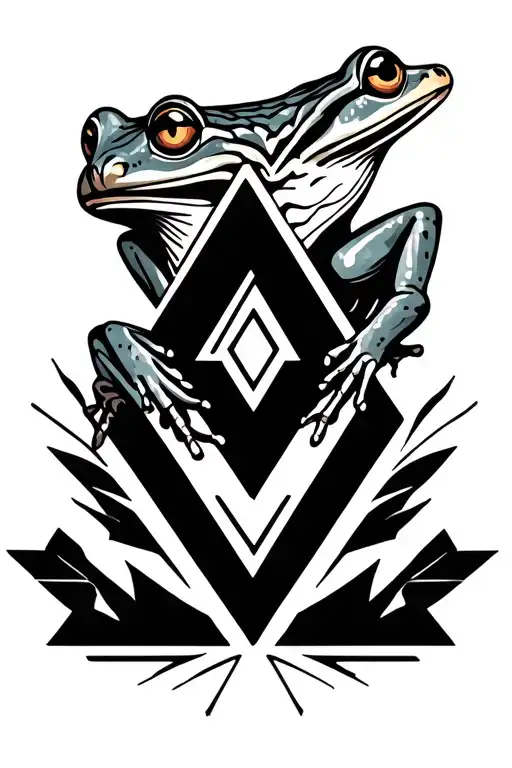 impossible triangle on inside arm linking to a frog on the shoulder tattoo design idea