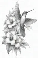 hummingbird with hibiscus and leaves tattoo design idea
