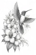 hummingbird with hibiscus and leaves tattoo design idea