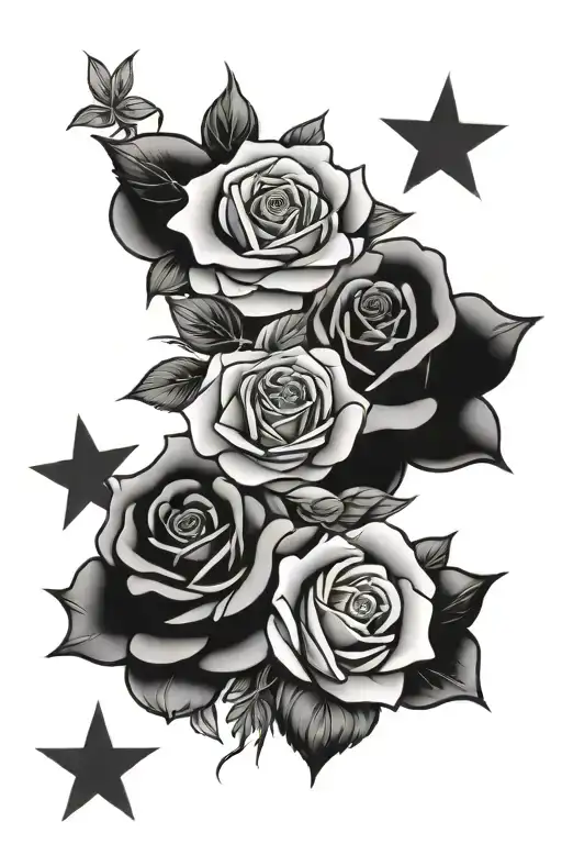 roses,Mario star and Chinese word faith tattoo design idea