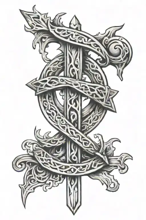 religion and berserk symbol intertwined tattoo design idea