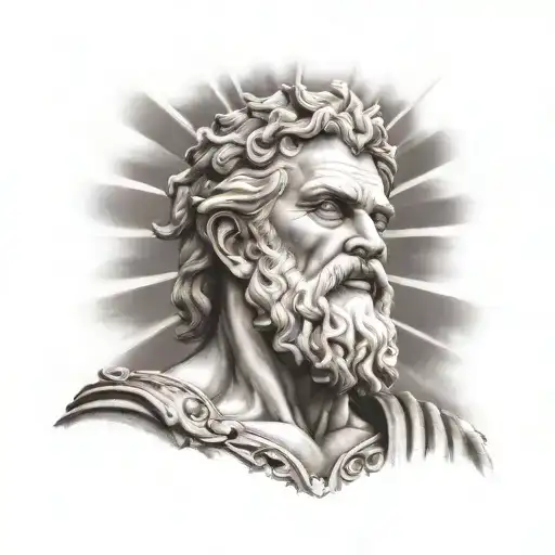 Zeus with sun rays on the upper arm tattoo for men tattoo design idea