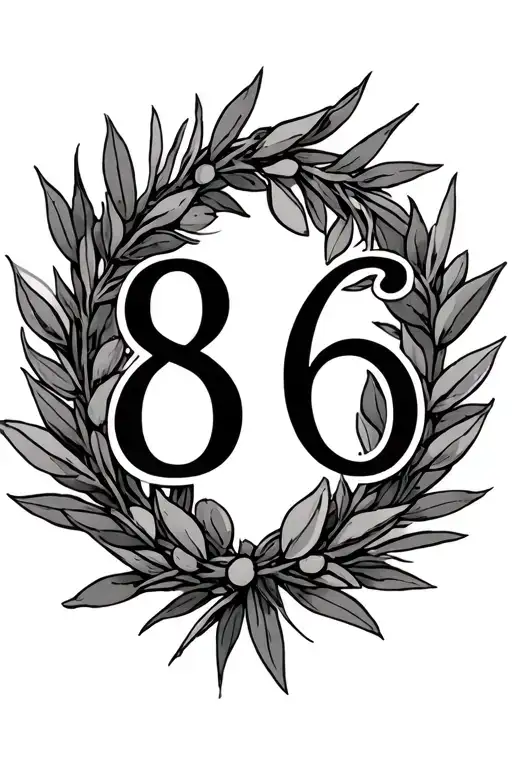 number 86 and olive wreath around tattoo design idea