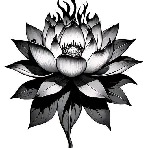 fire lotus flower tattoo design idea