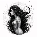 Add more constellations or celestial elements wrapping around the thigh or flowing upward Aries zodiac female tattoo design idea