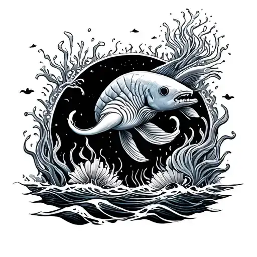 ocean themed thigh sleeve tattoo design idea