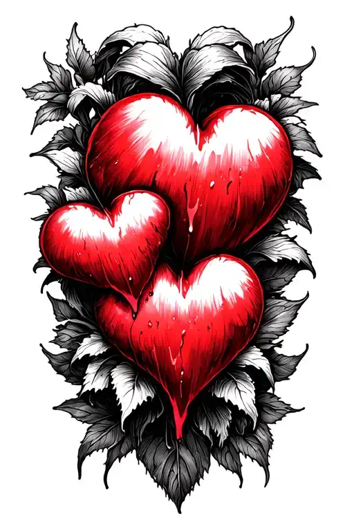 Half sleeve tattoo bases around two bleeding hearts in the middle tattoo design idea