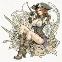 Sexy pirate girl, Gigantic Boobs, cleavage, torn clothing, skin tight pants, boots, wide hips, petite, big booty. tattoo design idea