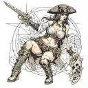 Sexy pirate girl, Gigantic Boobs, cleavage, torn clothing, skin tight pants, boots, wide hips, petite, big booty. tattoo design idea