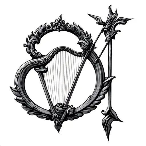 Apollo greek god bow harp and arrow mixed together tattoo design idea