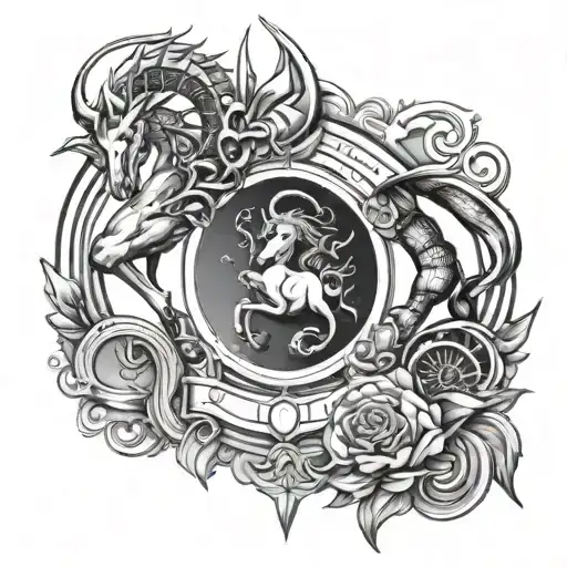 saggitarius left side, capricorn right side, scorpio middle tattoo design idea