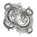 saggitarius left side, capricorn right side, scorpio middle tattoo design idea