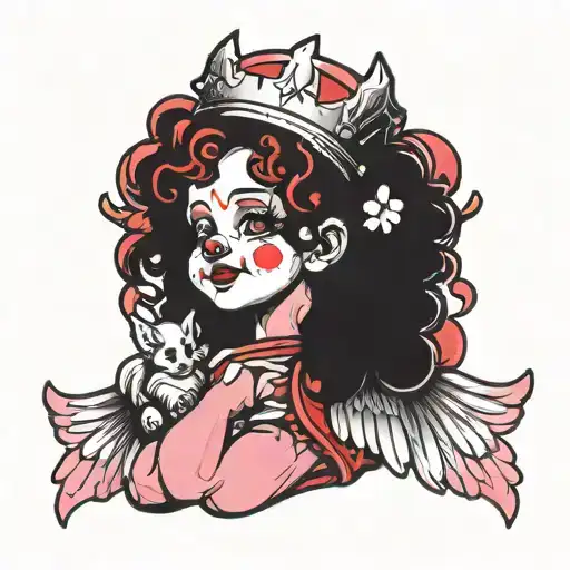 pink and red cute clown cherub angel tattoo design idea