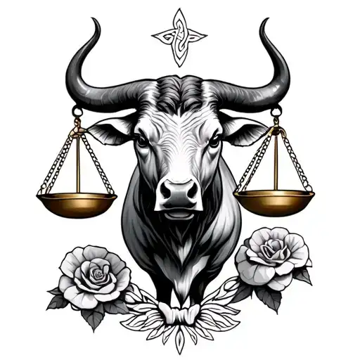 libra scales and taurus bull tattoo design idea