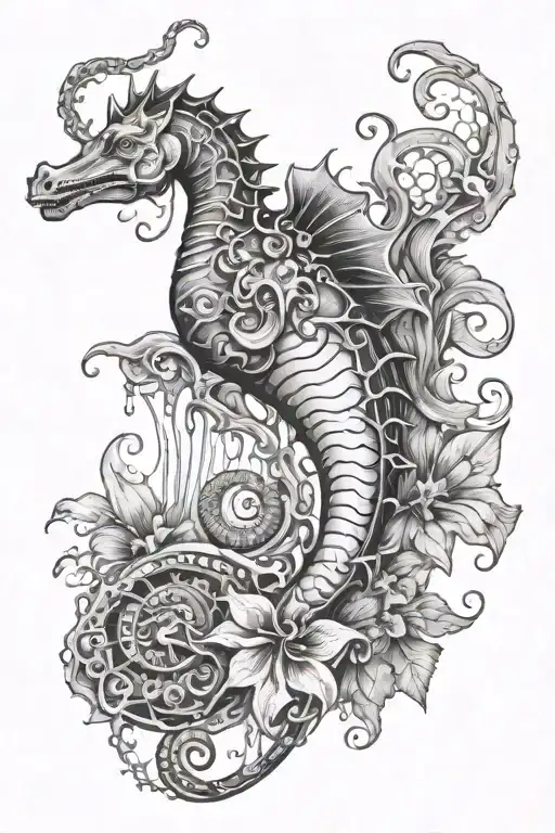 big sea horse with sting ray and jelly fish tattoo design idea